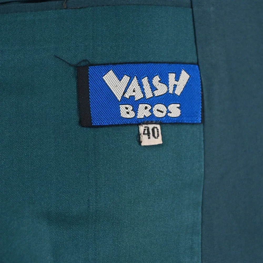 Vtg 90s Vaish Bros 40R Teal Green Double Breasted‎ Blazer Suit Jacket Sport Coat